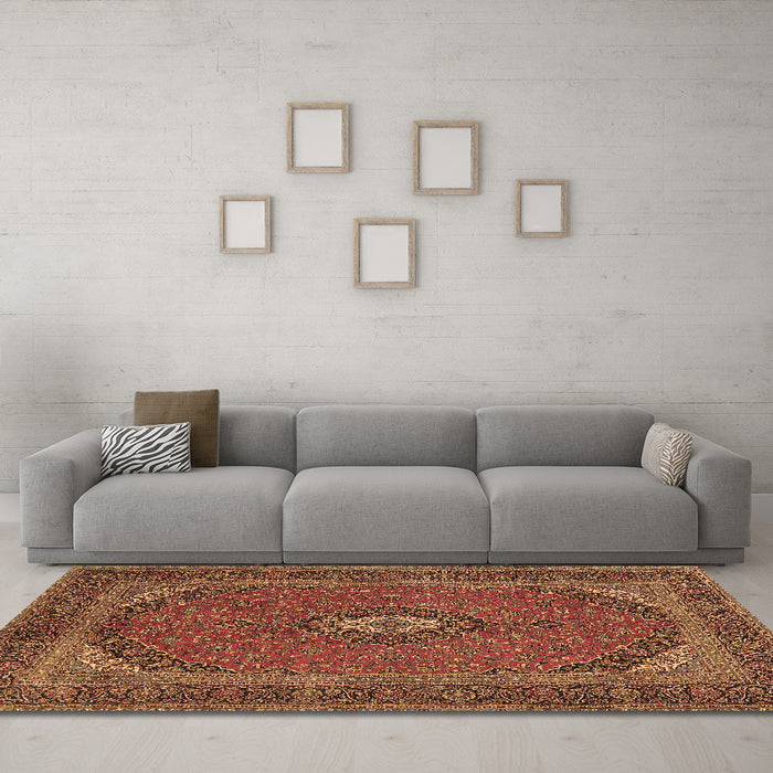 Machine Washable Medallion Brown Traditional Rug in a Living Room,, wshtr1152brn