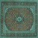 Square Medallion Turquoise Traditional Rug, tr1152turq