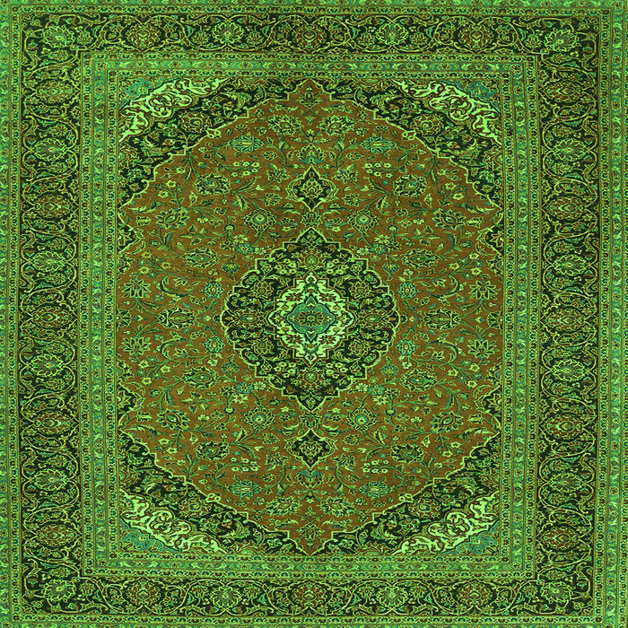 Round Machine Washable Medallion Green Traditional Area Rugs, wshtr1152grn