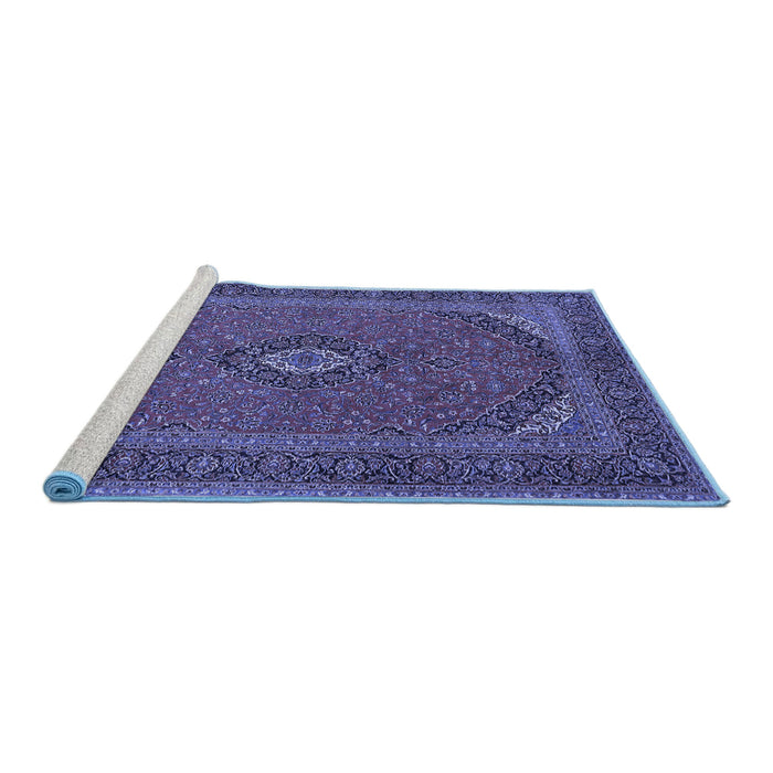 Sideview of Machine Washable Medallion Blue Traditional Rug, wshtr1152blu