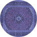 Round Machine Washable Medallion Blue Traditional Rug, wshtr1152blu