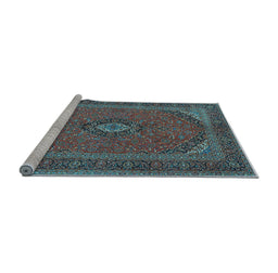 Sideview of Machine Washable Medallion Light Blue Traditional Rug, wshtr1152lblu