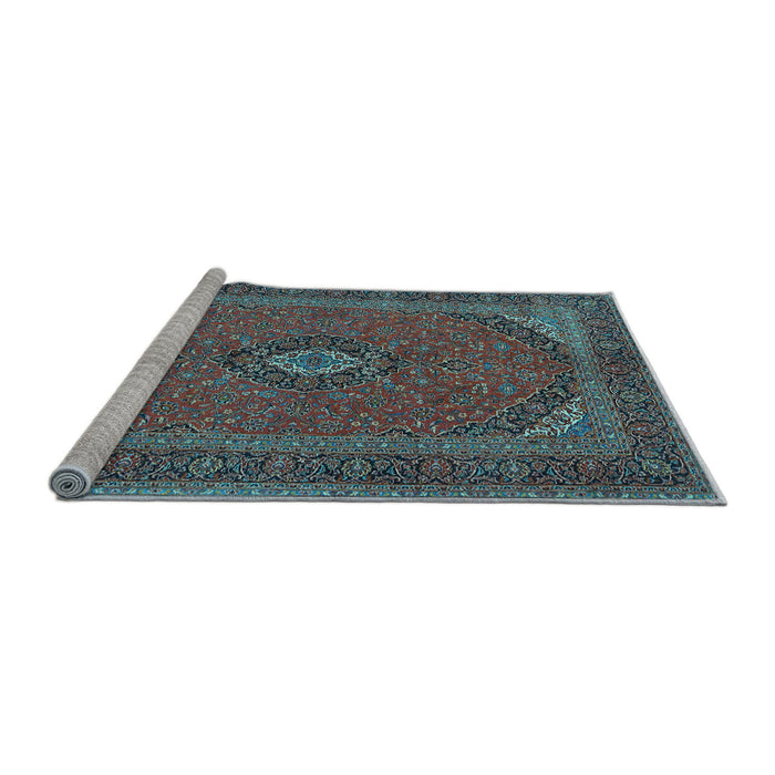 Sideview of Machine Washable Medallion Light Blue Traditional Rug, wshtr1152lblu