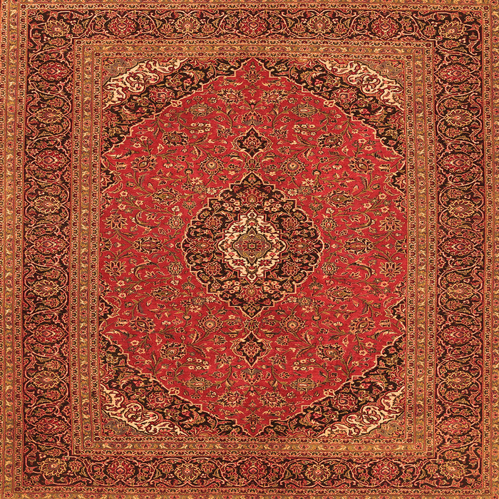 Round Machine Washable Medallion Orange Traditional Area Rugs, wshtr1152org