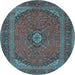 Round Medallion Light Blue Traditional Rug, tr1152lblu