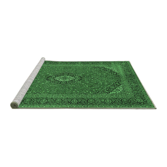 Sideview of Machine Washable Medallion Emerald Green Traditional Area Rugs, wshtr1152emgrn