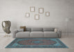 Machine Washable Medallion Light Blue Traditional Rug in a Living Room, wshtr1152lblu