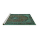 Sideview of Machine Washable Medallion Turquoise Traditional Area Rugs, wshtr1152turq