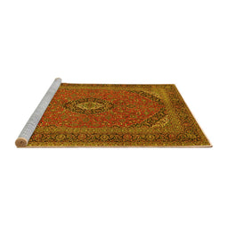 Sideview of Machine Washable Medallion Yellow Traditional Rug, wshtr1152yw