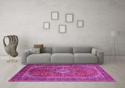 Machine Washable Persian Pink Traditional Rug in a Living Room, wshtr1153pnk
