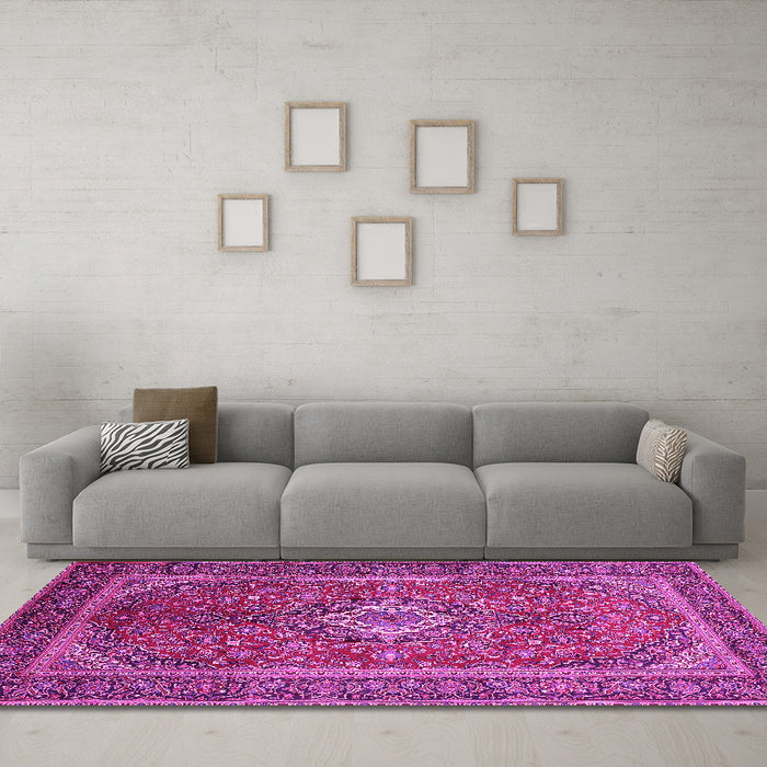 Machine Washable Persian Pink Traditional Rug in a Living Room, wshtr1153pnk