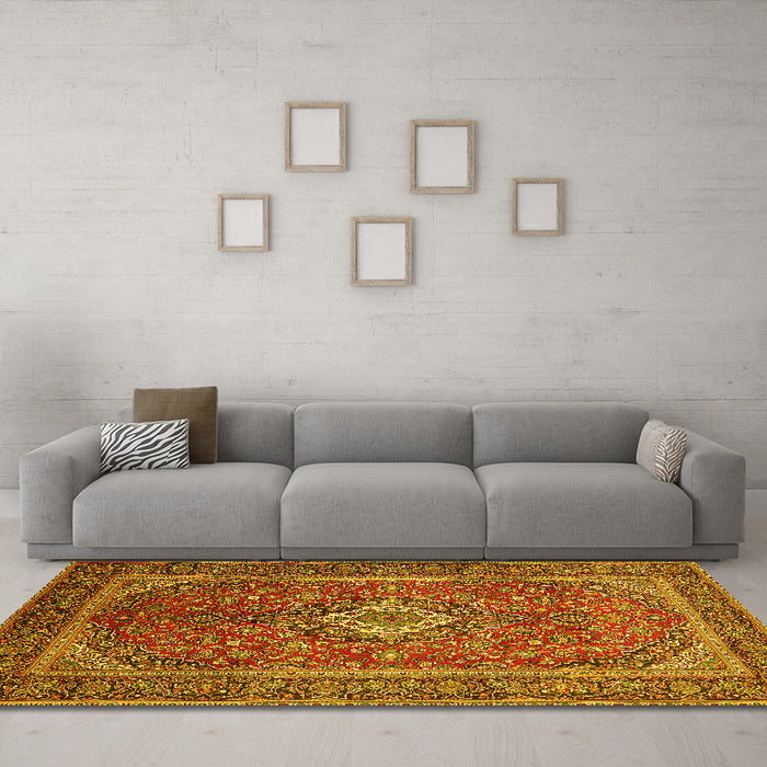 Machine Washable Persian Yellow Traditional Rug in a Living Room, wshtr1153yw