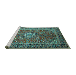 Sideview of Machine Washable Persian Turquoise Traditional Area Rugs, wshtr1153turq
