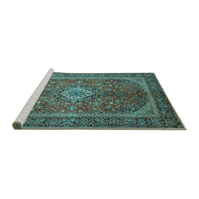Sideview of Machine Washable Persian Turquoise Traditional Area Rugs, wshtr1153turq