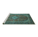 Sideview of Machine Washable Persian Turquoise Traditional Area Rugs, wshtr1153turq