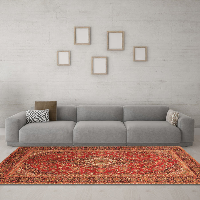 Machine Washable Persian Orange Traditional Area Rugs in a Living Room, wshtr1153org