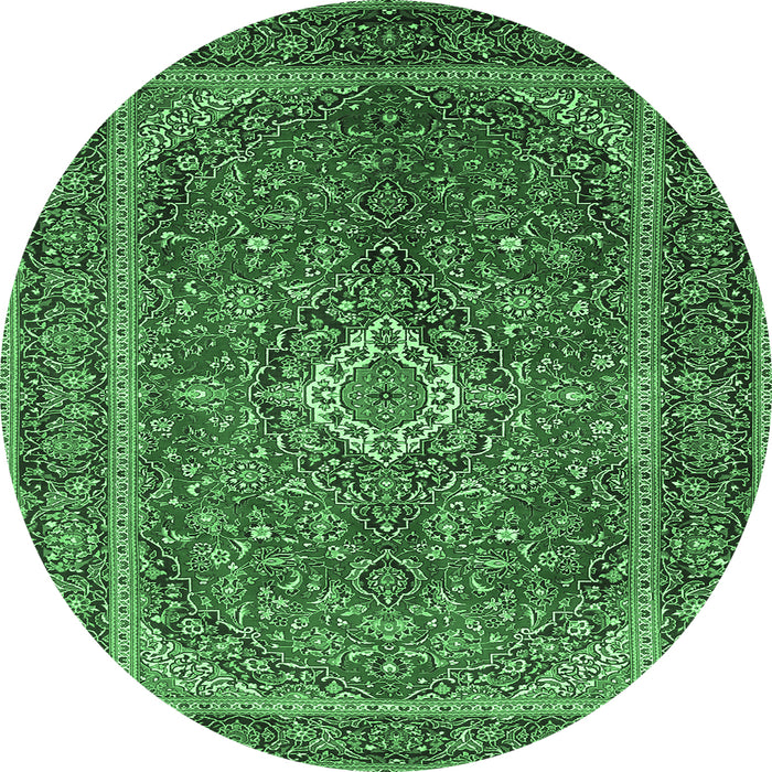 Round Machine Washable Persian Emerald Green Traditional Area Rugs, wshtr1153emgrn