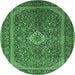 Round Machine Washable Persian Emerald Green Traditional Area Rugs, wshtr1153emgrn