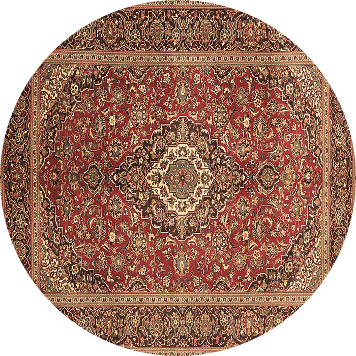 Round Machine Washable Persian Brown Traditional Rug, wshtr1153brn