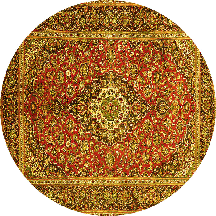 Round Machine Washable Persian Yellow Traditional Rug, wshtr1153yw