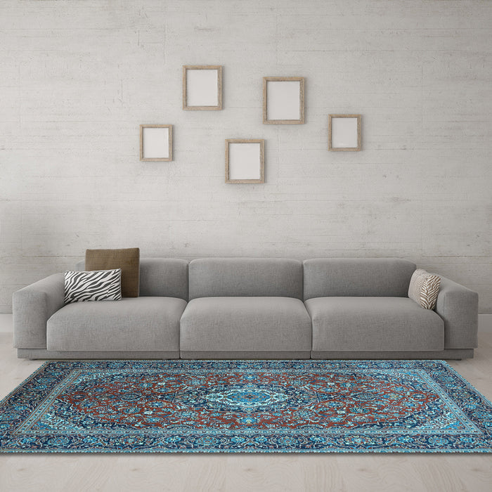 Machine Washable Persian Light Blue Traditional Rug in a Living Room, wshtr1153lblu