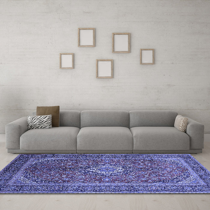 Machine Washable Persian Blue Traditional Rug in a Living Room, wshtr1153blu