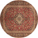 Round Persian Brown Traditional Rug, tr1153brn