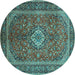 Round Machine Washable Persian Turquoise Traditional Area Rugs, wshtr1153turq