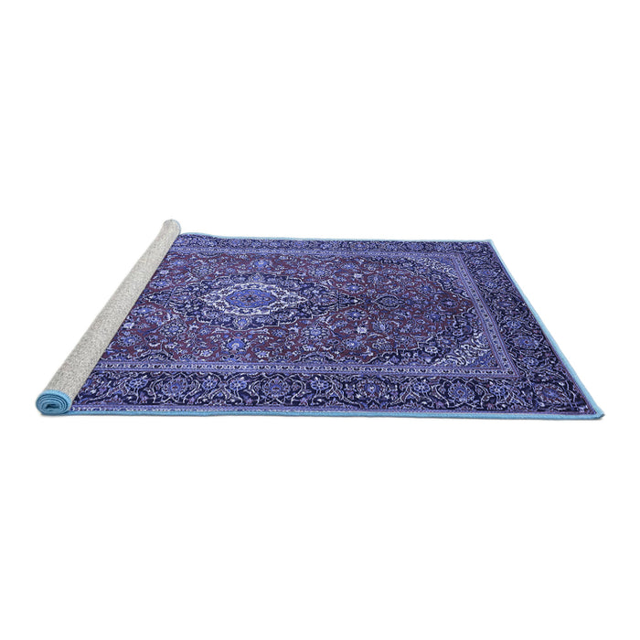 Sideview of Machine Washable Persian Blue Traditional Rug, wshtr1153blu