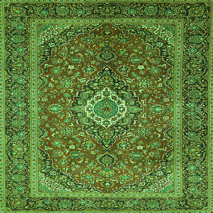 Round Machine Washable Persian Green Traditional Area Rugs, wshtr1153grn