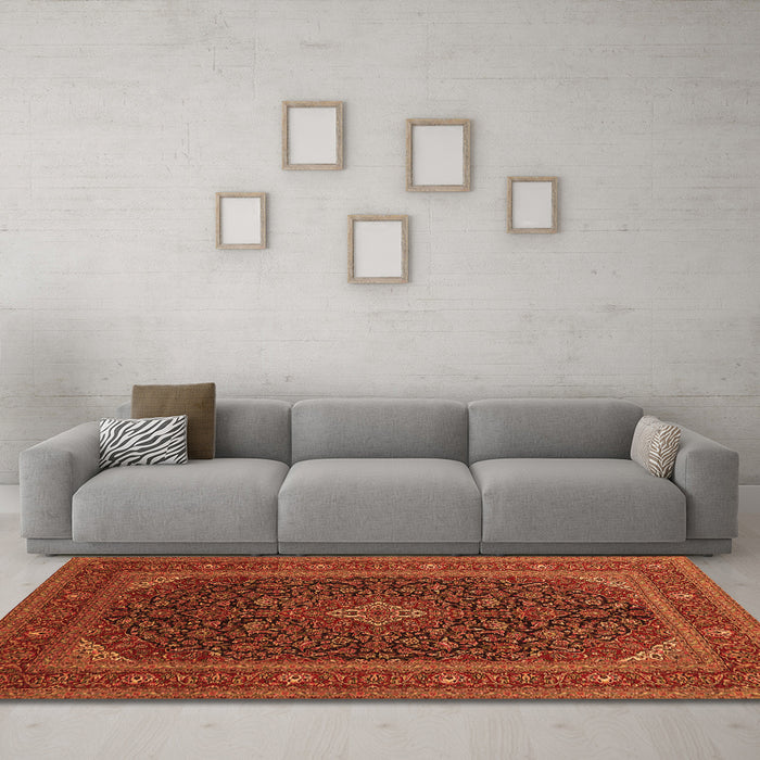 Machine Washable Persian Orange Traditional Area Rugs in a Living Room, wshtr1154org