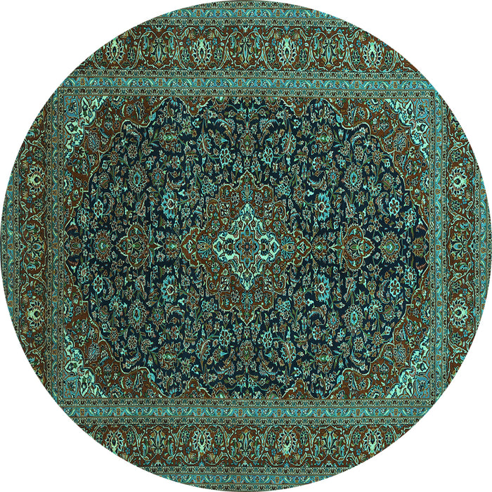 Round Machine Washable Persian Turquoise Traditional Area Rugs, wshtr1154turq