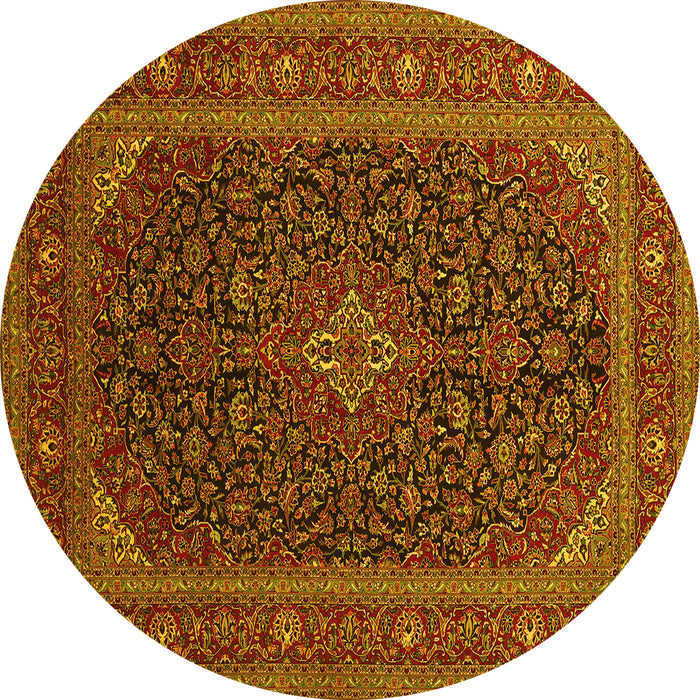 Round Machine Washable Persian Yellow Traditional Rug, wshtr1154yw
