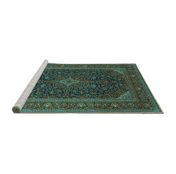 Sideview of Machine Washable Persian Turquoise Traditional Area Rugs, wshtr1154turq