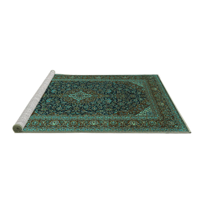 Sideview of Machine Washable Persian Turquoise Traditional Area Rugs, wshtr1154turq