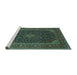 Sideview of Machine Washable Persian Turquoise Traditional Area Rugs, wshtr1154turq