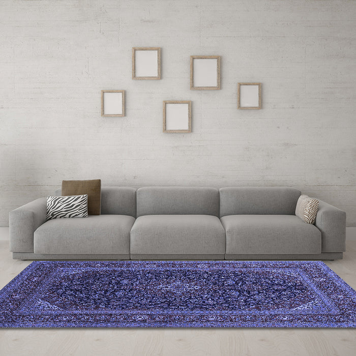 Machine Washable Persian Blue Traditional Rug in a Living Room, wshtr1154blu