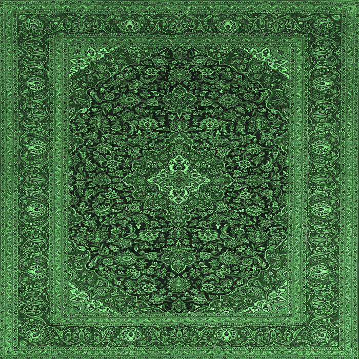 Square Machine Washable Persian Emerald Green Traditional Area Rugs, wshtr1154emgrn
