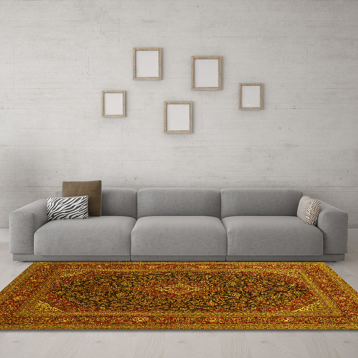 Machine Washable Persian Yellow Traditional Rug in a Living Room, wshtr1154yw