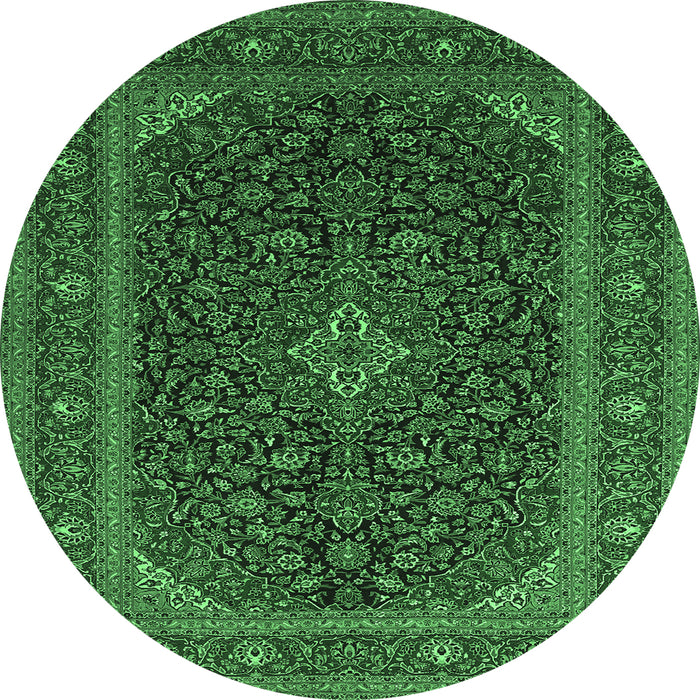 Round Machine Washable Persian Emerald Green Traditional Area Rugs, wshtr1154emgrn