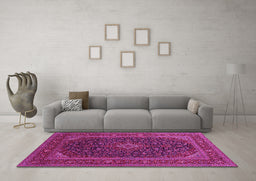 Machine Washable Persian Pink Traditional Rug in a Living Room, wshtr1154pnk