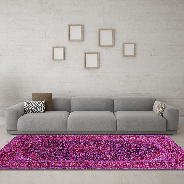 Machine Washable Persian Pink Traditional Rug in a Living Room, wshtr1154pnk