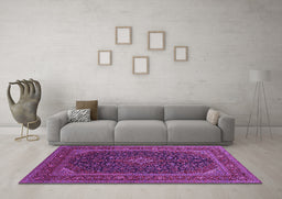 Machine Washable Persian Purple Traditional Area Rugs in a Living Room, wshtr1154pur
