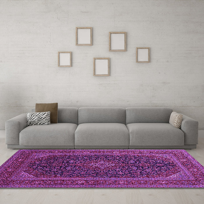 Machine Washable Persian Purple Traditional Area Rugs in a Living Room, wshtr1154pur