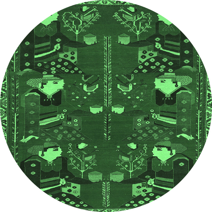 Round Machine Washable Persian Emerald Green Traditional Area Rugs, wshtr1155emgrn