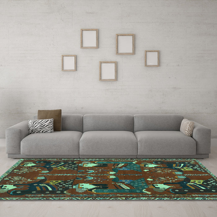 Machine Washable Persian Turquoise Traditional Area Rugs in a Living Room,, wshtr1155turq