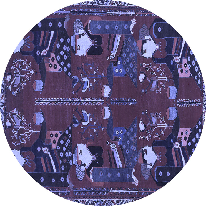 Round Machine Washable Persian Blue Traditional Rug, wshtr1155blu