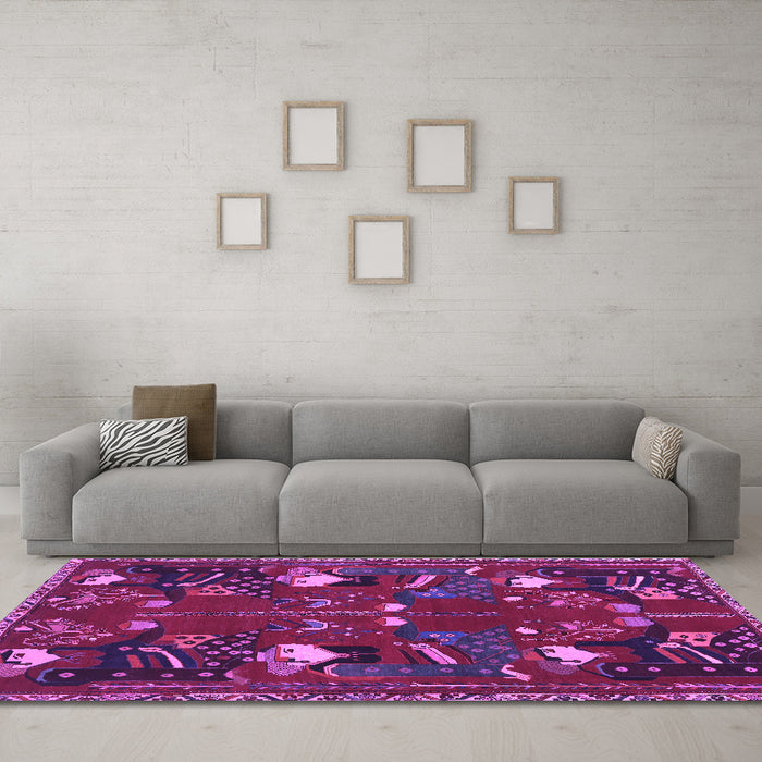 Machine Washable Persian Purple Traditional Area Rugs in a Living Room, wshtr1155pur