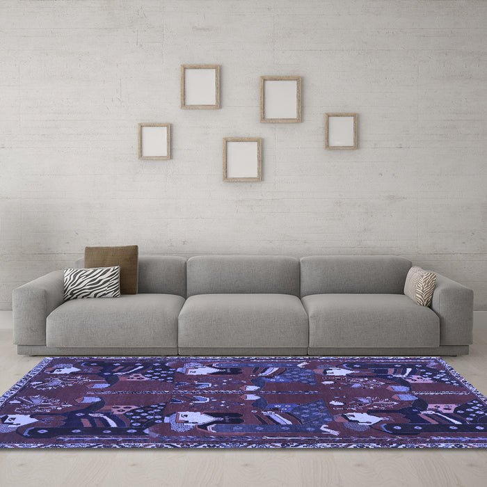 Machine Washable Persian Blue Traditional Rug in a Living Room, wshtr1155blu