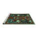 Sideview of Machine Washable Persian Turquoise Traditional Area Rugs, wshtr1155turq